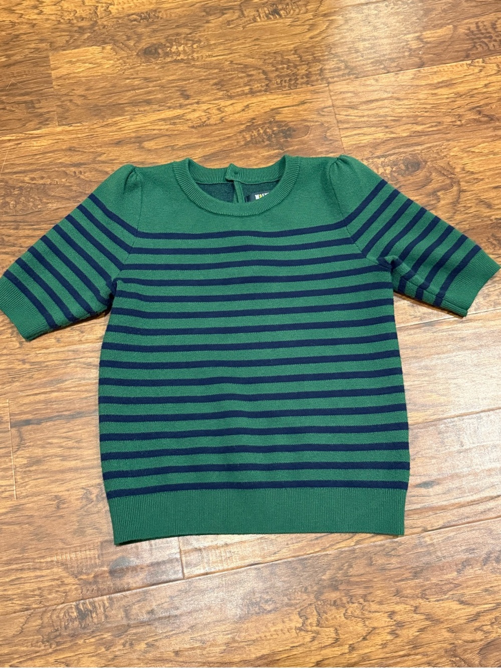 Maeve Anthropologie Green Navy Striped Puff Sleeve Sweater XS